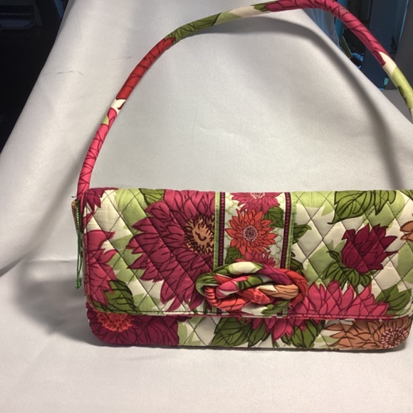 Vera Bradley clutch short handle bag purse floral green knot checkered pink - Picture 7 of 7
